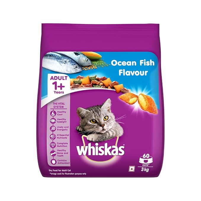 Whiskas Adult Dry Cat Food, Ocean Fish Flavour, 3kg